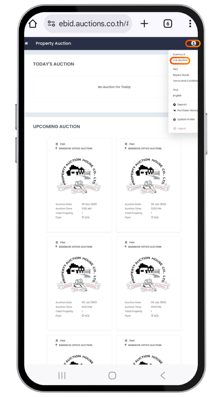 Phone screenshot showing bidding steps - 6