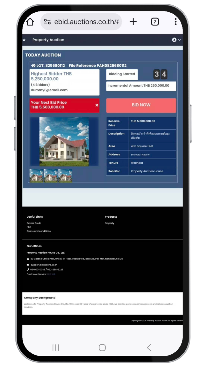 Phone screenshot showing bidding steps - 7