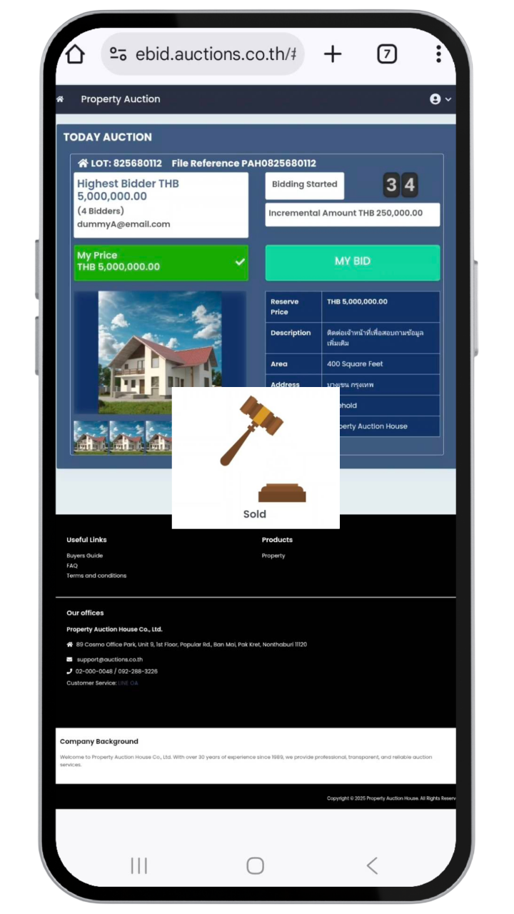 Phone screenshot showing bidding steps - 8